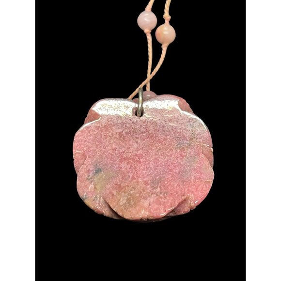 Vintage Rhodonite Carved Pink Flower Rose Agate Knotted Necklace 16”L - Picture 3 of 8